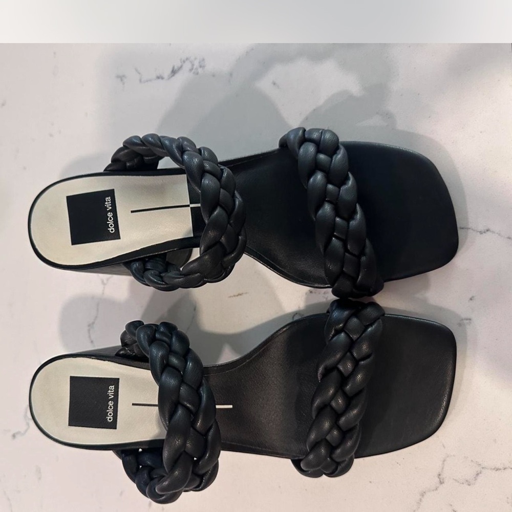 Dolce Vita Black Heeled Sandals with Braided Design